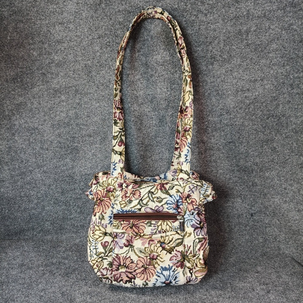 Tapestry Shoulder Bag Womens Small Multicolor Floral Multi Pocket Cottage